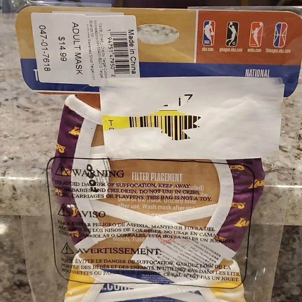 NBA LA Lakers Face Masks one pack of 2 masks